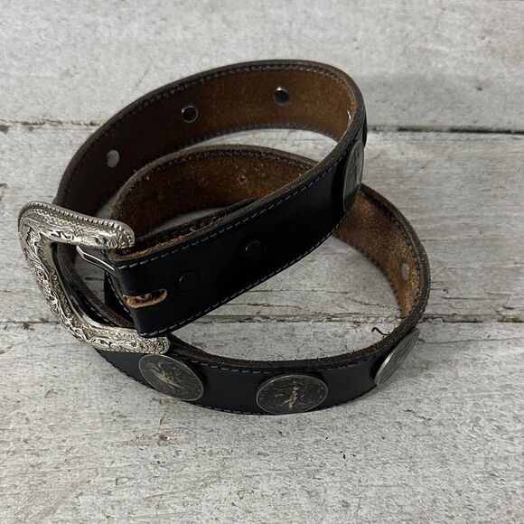 Vintage Genuine Leather Liberty Coin Conch Belt - Picture 2 of 11